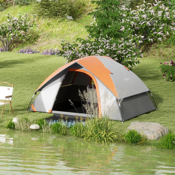 Campingtält - 2-personers fyrsäsong - Vattenpelare 3000 mm - 201T polyester - 210×150×110 cm - Lätt - Dörr/fönster & bärväska - Grå