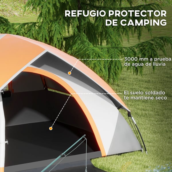 Campingtält - 2-personers fyrsäsong - Vattenpelare 3000 mm - 201T polyester - 210×150×110 cm - Lätt - Dörr/fönster & bärväska - Grå
