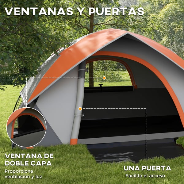 Campingtält - 2-personers fyrsäsong - Vattenpelare 3000 mm - 201T polyester - 210×150×110 cm - Lätt - Dörr/fönster & bärväska - Grå