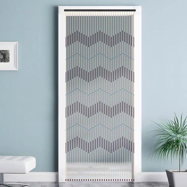 Dørgardin - Træperleforhæng - 220×90 cm - Loftmontering - Halvgennemsigtig 41–85% - Dobbelt lag - 1 panel - Flueskærm - Brun