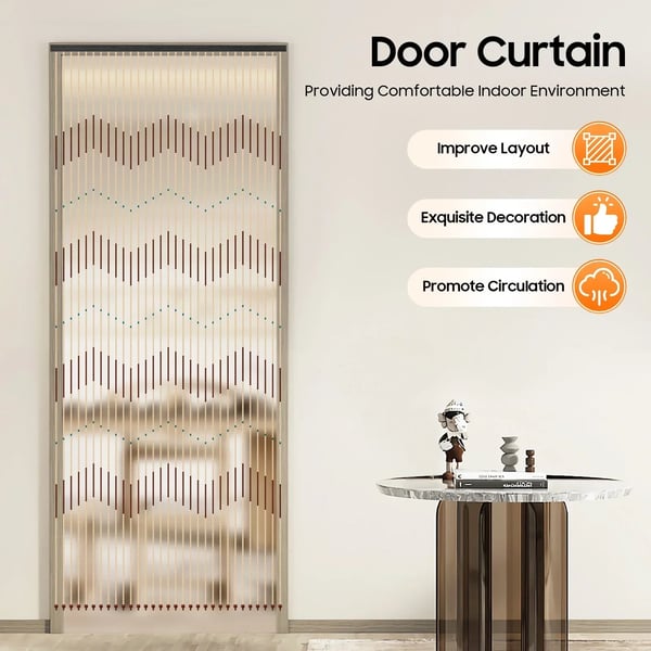 Dørgardin - Træperleforhæng - 220×90 cm - Loftmontering - Halvgennemsigtig 41–85% - Dobbelt lag - 1 panel - Flueskærm - Brun