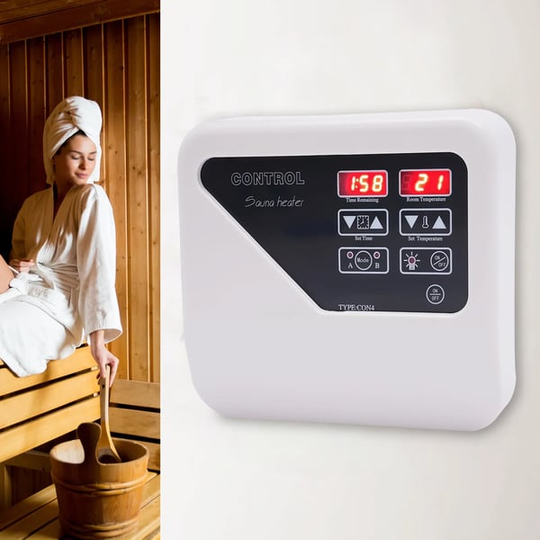 Digitaalinen saunan ohjain - Ulkoinen ohjauspaneeli - 3–9 kW - 220–240 V - Lämpötila 40–105 °C - Valaistus max 60 W - Seinään asennettava