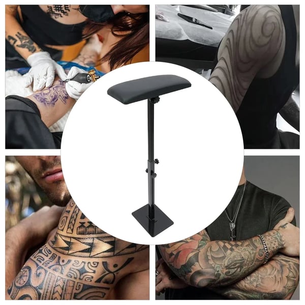 Tatovering Arm- og Benstøtte - Justerbart Stativ - Fuldt Armlæn - Kraftig Konstruktion - Stabil Fod - Tyk PU-pude - Sort