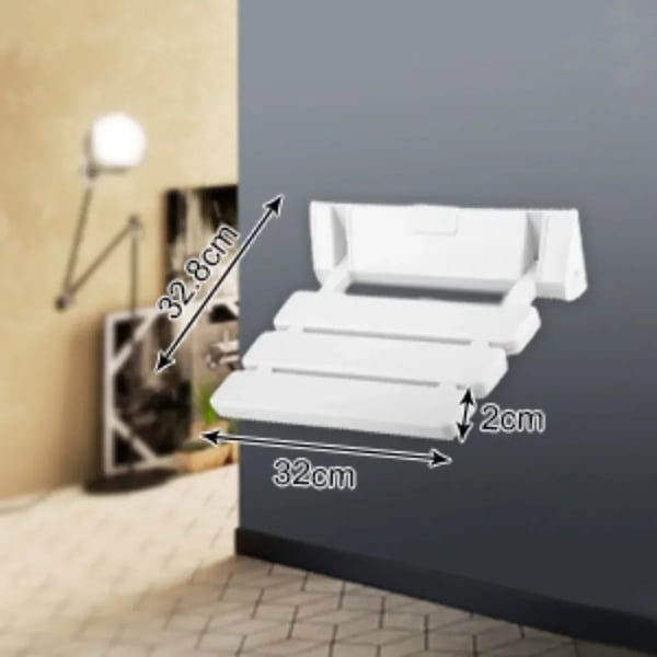 Vægmonteret foldbart brusesæde - Brusestol - Aluminiumlegering - Bæreevne 130 kg - 90° foldbart - 32×34 cm - Hvid