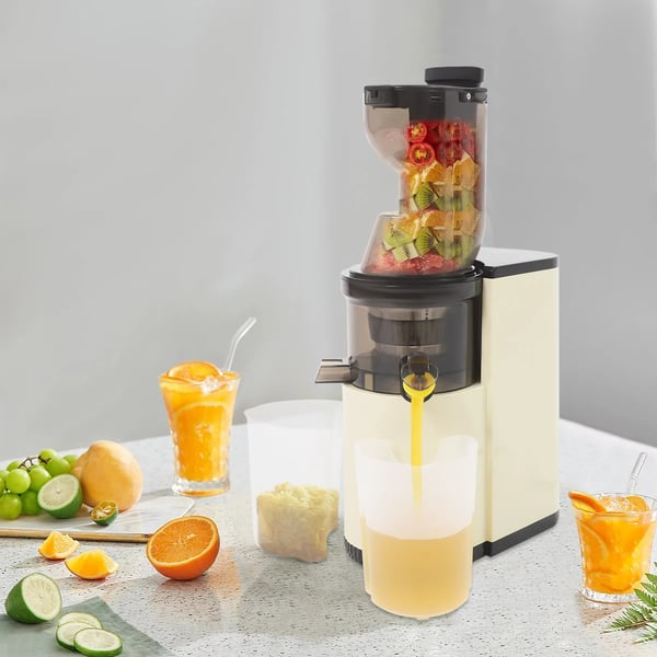 Spiral Koldpresser - Slowjuicer - 8 cm Fyldningsrør - 500 ml Kapacitet - Dobbelt Udløb - ABS - 220V EU-stik - Hvid