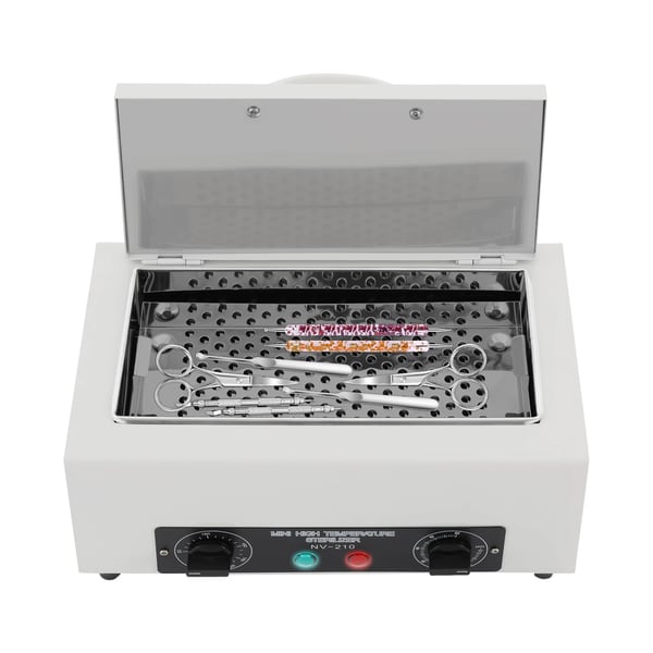Sterilisator för nagelverktyg - Torrvärmeskåp - Kapacitet 2 l - 300 W - 50–220 °C - Timer 0–60 min - Rostfritt stål - Vit