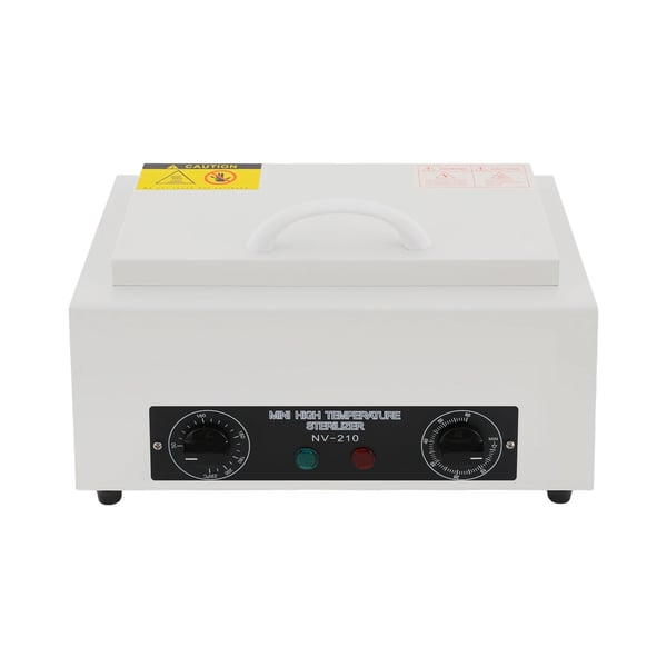 Sterilisator til negleværktøj - Tørvarmeskab - Kapacitet 2 l - 300 W - 50–220 °C - Timer 0–60 min - Rustfrit stål - Hvid