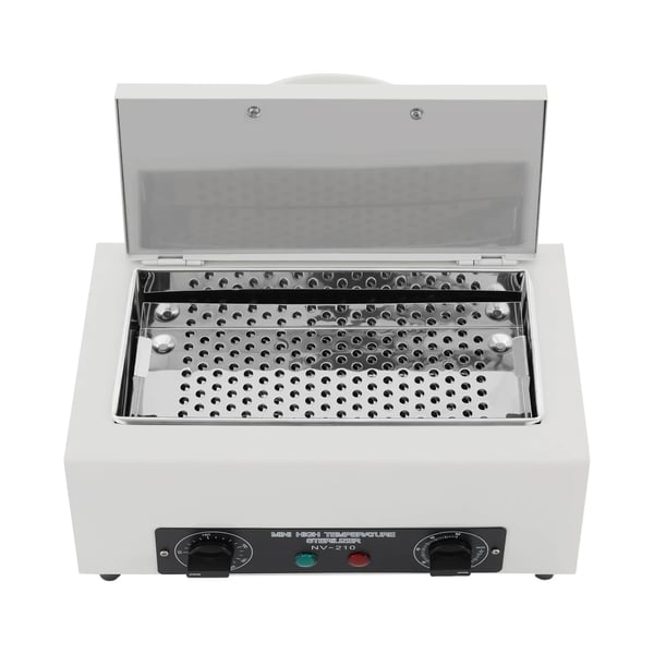 Sterilisator til negleværktøj - Tørvarmeskab - Kapacitet 2 l - 300 W - 50–220 °C - Timer 0–60 min - Rustfrit stål - Hvid