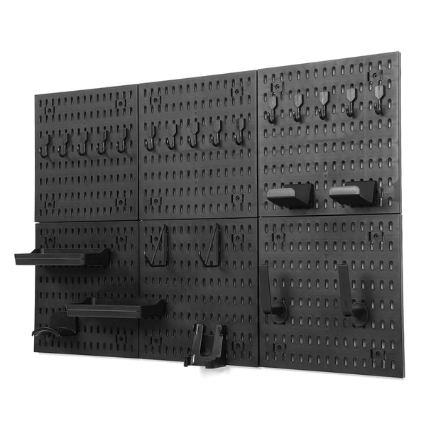 Pegboard-seinäpaneeli - Säilytyssarja - Hyllyt ja koukut - Tee se itse reikälevy - Seinäkiinnitys - Musta