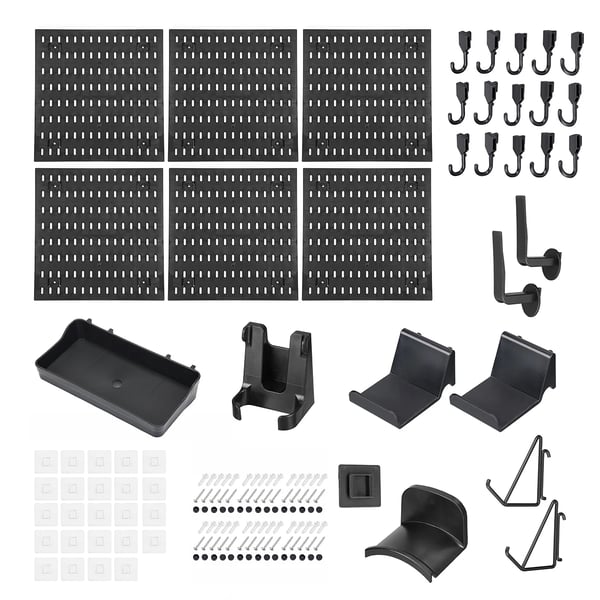 Pegboard Vægpanel - Opbevaringssæt - Hylder og kroge - DIY hulplade - Vægmonteret - Sort