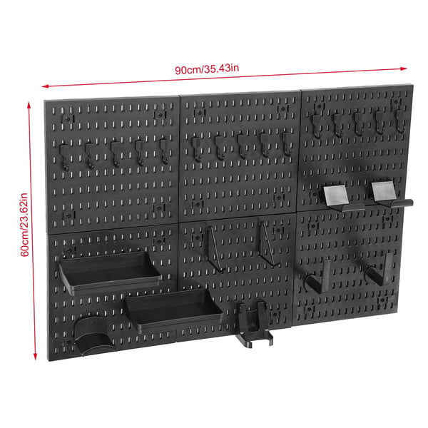 Pegboard Vægpanel - Opbevaringssæt - Hylder og kroge - DIY hulplade - Vægmonteret - Sort