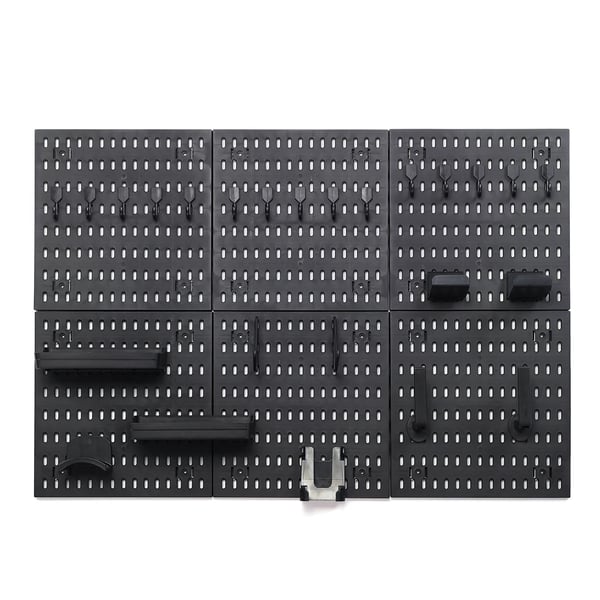 Pegboard Vægpanel - Opbevaringssæt - Hylder og kroge - DIY hulplade - Vægmonteret - Sort