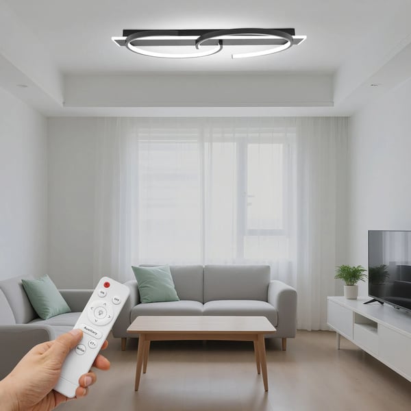 LED loftlampe - Plafond med 2 ringe - 42 W - Dæmpbar 10–100 % med fjernbetjening - Farvetemperatur 3200–6500 K - Stel i jern - Sort