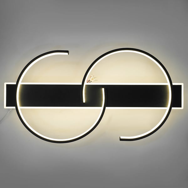 LED loftlampe - Plafond med 2 ringe - 42 W - Dæmpbar 10–100 % med fjernbetjening - Farvetemperatur 3200–6500 K - Stel i jern - Sort
