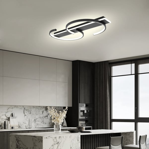 LED loftlampe - Plafond med 2 ringe - 42 W - Dæmpbar 10–100 % med fjernbetjening - Farvetemperatur 3200–6500 K - Stel i jern - Sort