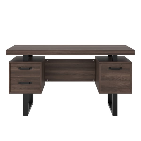 Kontorsskrivebord - Enkel moderne stil - 135 x 54 cm - Rummelig bordplade - Støjsvag skuffe - Effektiv opbevaring - Samling påkrævet - Brun
