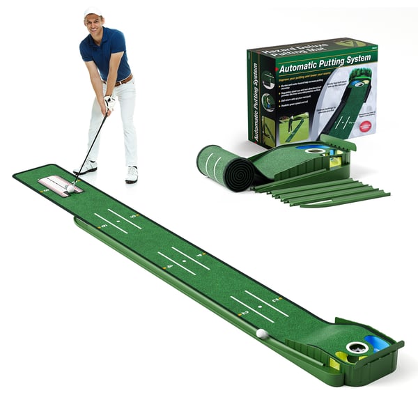 Golf Puttmåtte - Træningsmåtte - Realistisk overflade - Automatisk boldretur - Klar sigtelinje - Hjem og kontor - Grøn