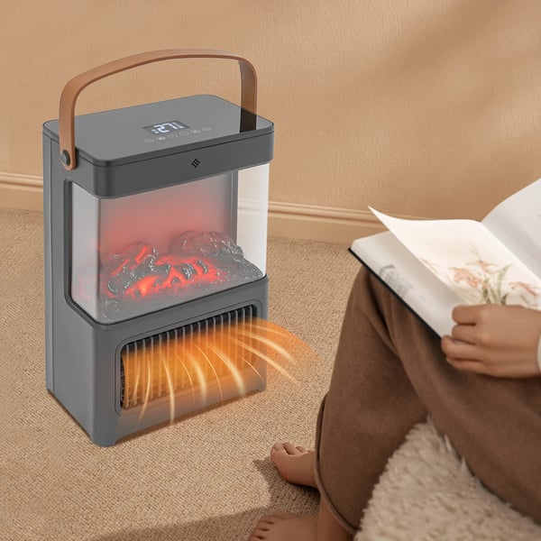 Elektrisk Pejs - Fritstående Pejsvarmer - 3D Flammeeffekt - 2000 W - PTC-Keramik - LED-Display - Fjernbetjening - 12 T Timer - Sort