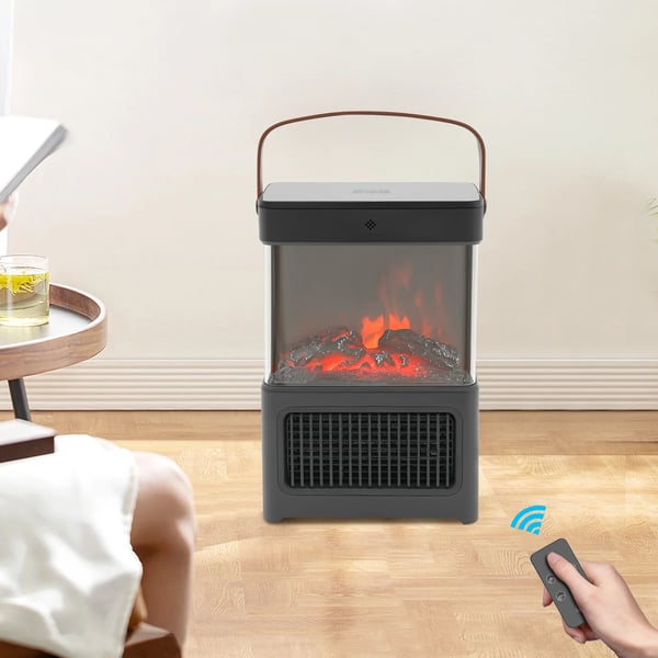 Elektrisk Pejs - Fritstående Pejsvarmer - 3D Flammeeffekt - 2000 W - PTC-Keramik - LED-Display - Fjernbetjening - 12 T Timer - Sort