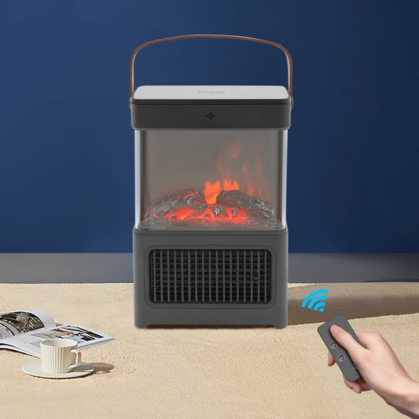 Elektrisk Pejs - Fritstående Pejsvarmer - 3D Flammeeffekt - 2000 W - PTC-Keramik - LED-Display - Fjernbetjening - 12 T Timer - Sort