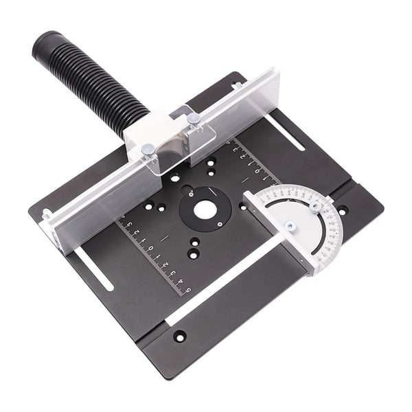Routerbord/Fræsebord - Indlægsplade - 24×20 cm - Aluminiumlegering - 180° Geringsanslag - Montering påkrævet - Sort