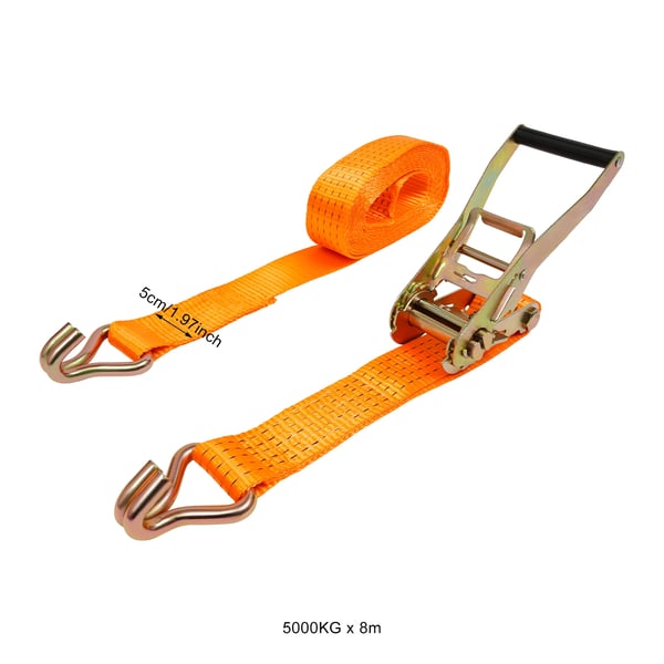 Surringsbånd - Skraldebånd med kroge - 8 m - 5 t brudstyrke - 2,5 t arbejdsbelastning - Polyester/Stål - Orange