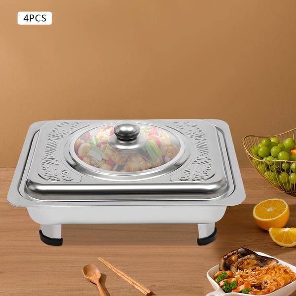 Chafing Dish Bufféform - Rektangulär 4-pack - Med lock - Glas - Silver