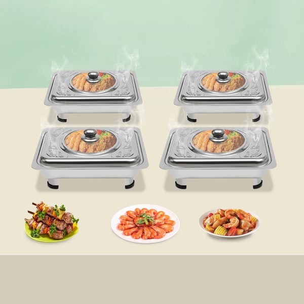 Chafing Dish Bufféform - Rektangulär 4-pack - Med lock - Glas - Silver