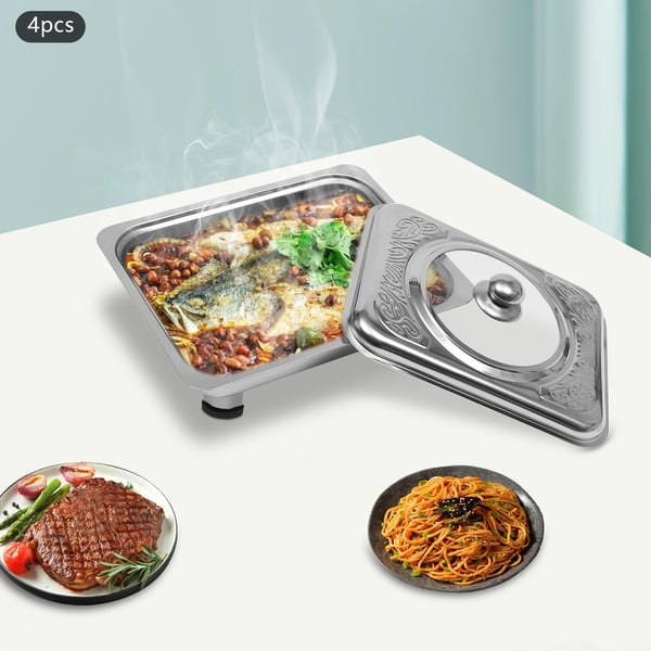 Chafing Dish Bufféform - Rektangulär 4-pack - Med lock - Glas - Silver
