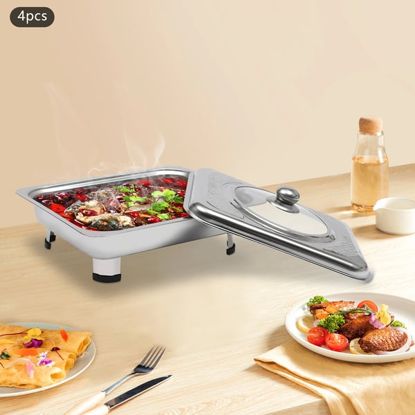 Chafing Dish Bufféform - Rektangulär 4-pack - Med lock - Glas - Silver