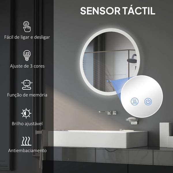 Rund badrumsspegel - LED-spegel - Ø60 cm - Imfri - 3 Färgtemperaturer - Minnesfunktion - Touch-kontroll - Krom