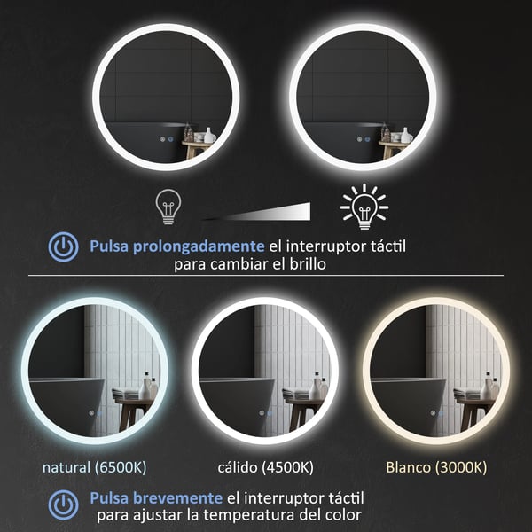 Rund badrumsspegel - LED-spegel - Ø60 cm - Imfri - 3 Färgtemperaturer - Minnesfunktion - Touch-kontroll - Krom