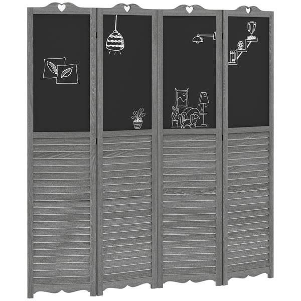 Rumsavdelare - Vikbar Skärm - 4 Paneler - Träram - Krittavlor - Storlek 162×172 cm - Sovrum - Mörk Khaki
