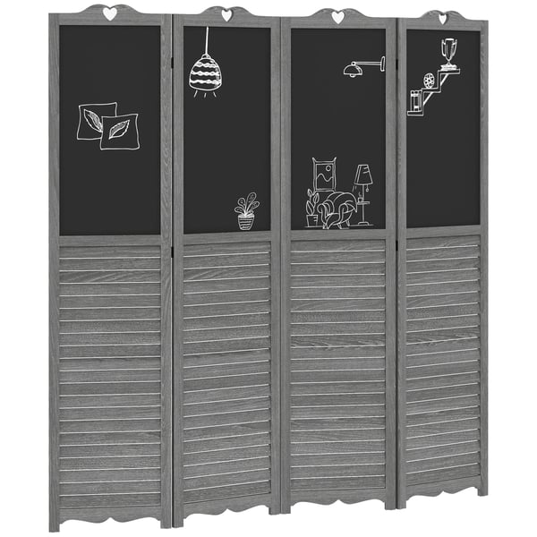 Rumsavdelare - Vikbar Skärm - 4 Paneler - Träram - Krittavlor - Storlek 162×172 cm - Sovrum - Mörk Khaki