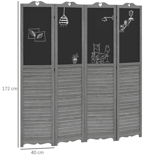 Rumsavdelare - Vikbar Skärm - 4 Paneler - Träram - Krittavlor - Storlek 162×172 cm - Sovrum - Mörk Khaki