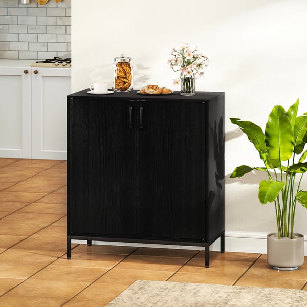 Sideboard Skänk - 2 Dörrar - Justerbar Hylla - Höga Ben - 80x40x90 cm - För Kök/Vardagsrum - Svart