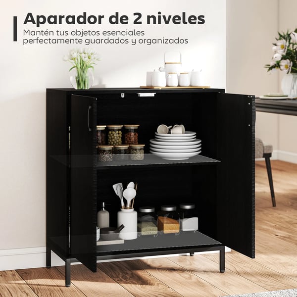 Sideboard Skänk - 2 Dörrar - Justerbar Hylla - Höga Ben - 80x40x90 cm - För Kök/Vardagsrum - Svart