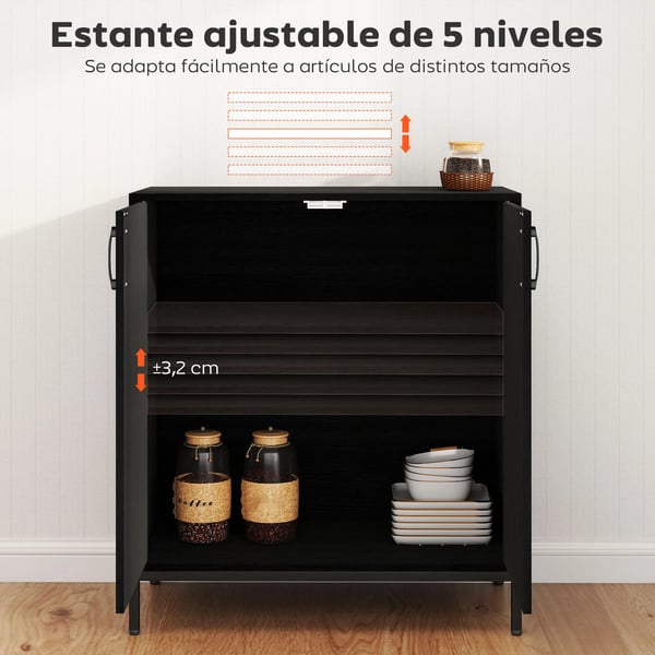 Sideboard Skänk - 2 Dörrar - Justerbar Hylla - Höga Ben - 80x40x90 cm - För Kök/Vardagsrum - Svart