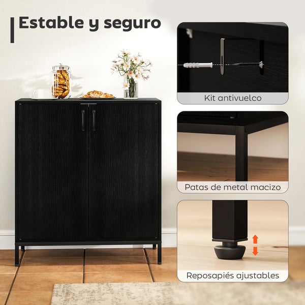 Sideboard Skänk - 2 Dörrar - Justerbar Hylla - Höga Ben - 80x40x90 cm - För Kök/Vardagsrum - Svart