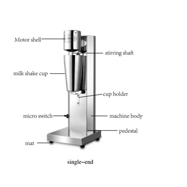 Kommerciel milkshake-maskine - Bordmodel - 180 W - 50 Hz - 18.000 o/min - 650 ml bæger - 18×18×53 cm - 3,5 kg