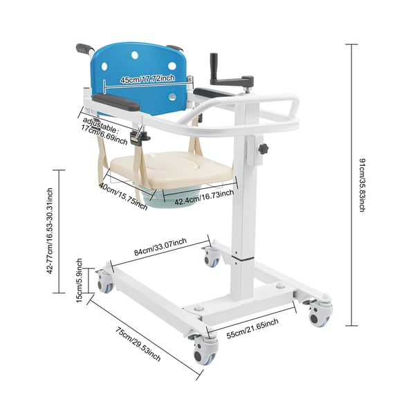 Patientlift - Transportstol - Hydraulisk - Maks belastning 120 kg - Til ældre og pleje - Multifarvet