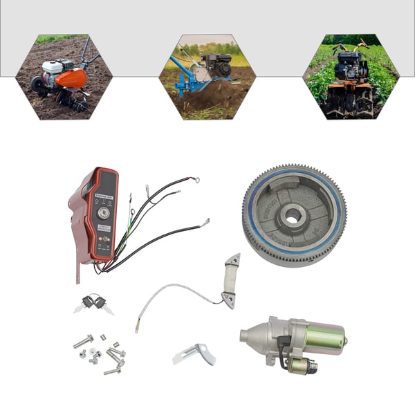 Elstart konverteringssæt - GX340/GX390 benzinmotor - 12V starter - Svinghjul - Tændingslås med nøgle