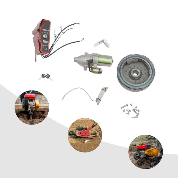 Elstart konverteringssæt - GX340/GX390 benzinmotor - 12V starter - Svinghjul - Tændingslås med nøgle