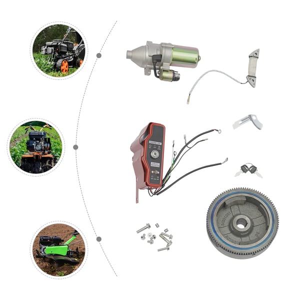 Elstart konverteringssæt - GX340/GX390 benzinmotor - 12V starter - Svinghjul - Tændingslås med nøgle