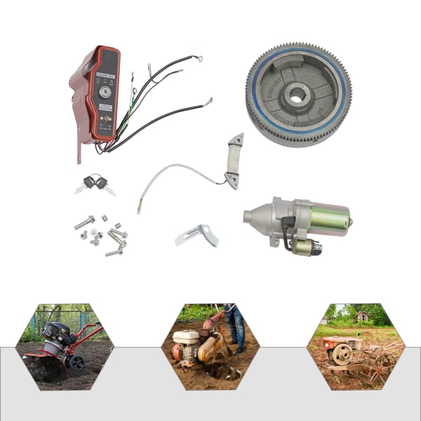 Elstart konverteringssæt - GX340/GX390 benzinmotor - 12V starter - Svinghjul - Tændingslås med nøgle