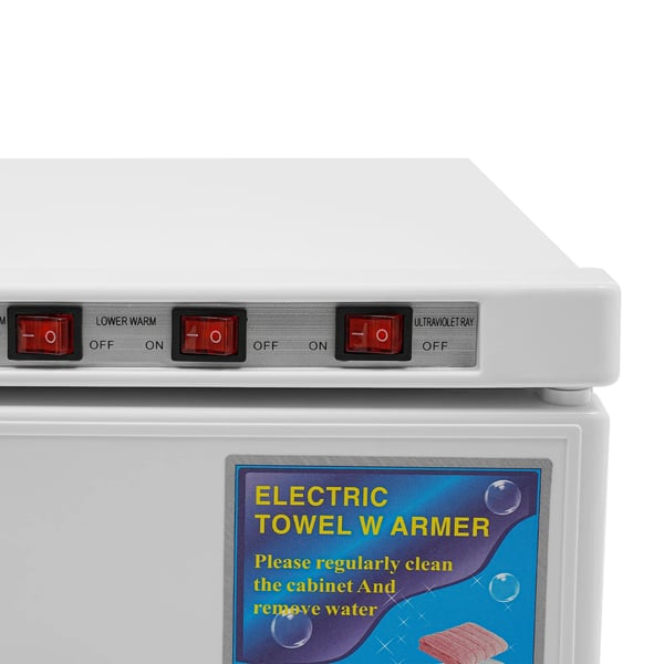 Pyyhelämmitin ja sterilointikaappi - Lämmityskaappi - Tilavuus 50 l - Kaksi hyllyä - Sterilointitoiminto - Teho 412 W - Ruostumaton teräs - Valkoinen