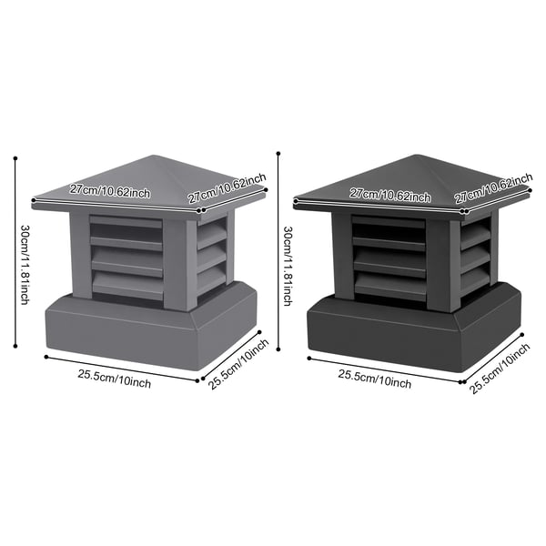 Skorstenshætte - Konisk top - Lameldesign - Aluminiumlegering - Bund 25,4 x 25,4 cm - Højde 30 cm - Sort