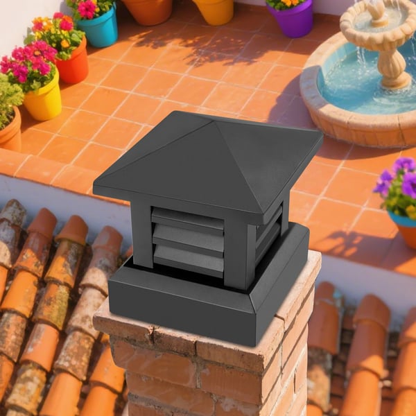 Skorstenshætte - Konisk top - Lameldesign - Aluminiumlegering - Bund 25,4 x 25,4 cm - Højde 30 cm - Sort