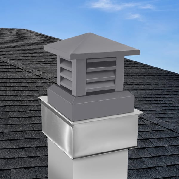 Skorstenshætte - Regnhætte - Aluminium 1,2 mm - Rustbestandig, Regntæt - Bund 25,5×25,5 cm, Top 27×27 cm - Højde 30 cm - Mørkegrå