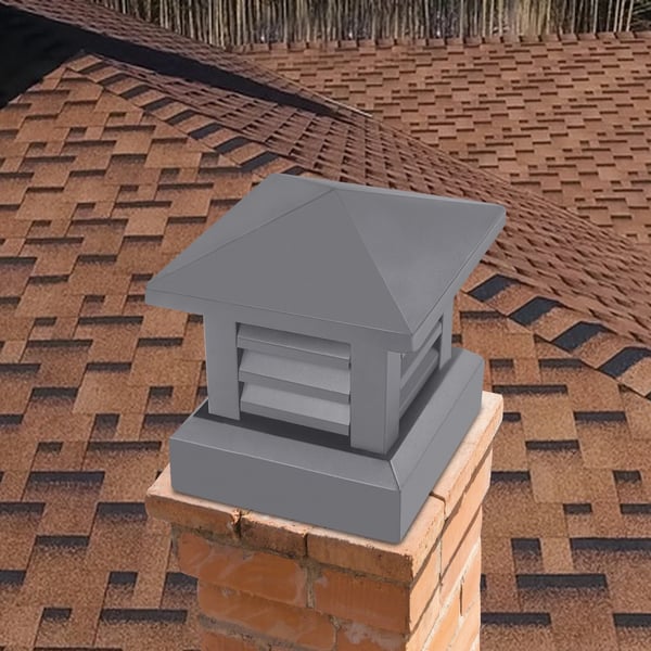 Skorstenshætte - Regnhætte - Aluminium 1,2 mm - Rustbestandig, Regntæt - Bund 25,5×25,5 cm, Top 27×27 cm - Højde 30 cm - Mørkegrå